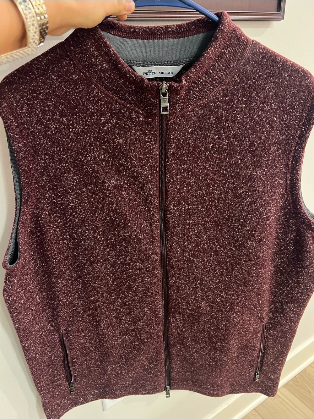 Peter Millar Marled Zip Vest in Burgundy Heather